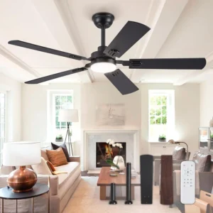 52" Ceiling Fans with Lights, Black Modern Ceiling Fan with Remote, Farmhouse Indoor Ceiling Fan with Dual Finish Blades