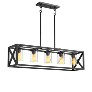 Kitchen Island Lighting Farmhouse Lighting Fixture Rustic Ceiling Hanging 5 Light Modern Pendant Light with Glass Shade