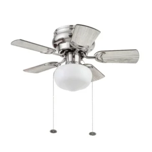 28 Inch Brushed Nickel Ceiling Fan with Globe Light Kit 5 Blades Reversible Motor Dimmable Energy Efficient Indoor Low Profile