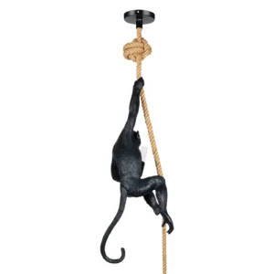 Monkey Pendant Light with Hemp Rope Chain and E26 Lamp Holder for Home Decor
