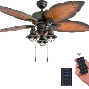 Ocean Crest 52 Inch Tropical Indoor Outdoor Ceiling Fan Light Remote Control Three Mounting Options Weather Resistant Palm
