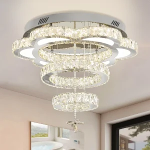 Advanced Flower Shaped Crystal Ceiling Pendant Lamp LED Stepless Dimming with Remote Control Luxury Home Decorative Lights