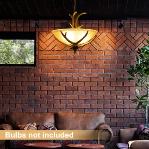 3-Head Antler Chandelier, 3 Lights Rustic Retro Chandelier Faux Deer Chandeliers Resin Antler Ceiling Light Fixture