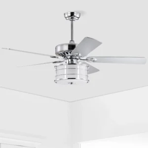 52" 3-Light Chrome Ceiling Fan + Remote, Traditional Farmhouse Rustic Industrial Bohemian Country Cottage Transitional Glam