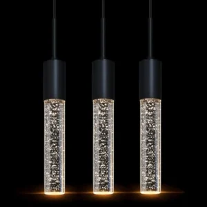 3 Pack Hanging Polyhedron Crystal Kitchen Island Pendant Ceiling Light Fixture, Modern Concise Pendant Lighting Black Finish