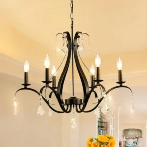 Black Chandelier Light Fixture Farmhouse: 6-Light Black Crystal Chandeliers