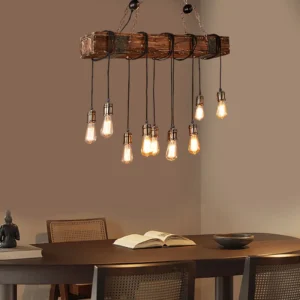 Wooden Beam Light Rustic Farmhouse Chandelier Wooden Pendant Light Fixture for Pool Table Kitchen Island