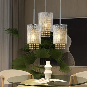 Modern Crystal Pendant Light 3-Pack Adjustable Chrome Hanging Ceiling Fixture with Clear Beads, Elegant Design (No Bulbs)