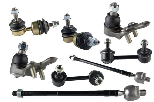 Many spare parts for chassis passenger car on a white background